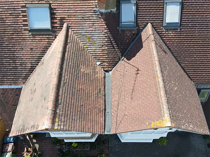 drone image of roofing work, Ruislip